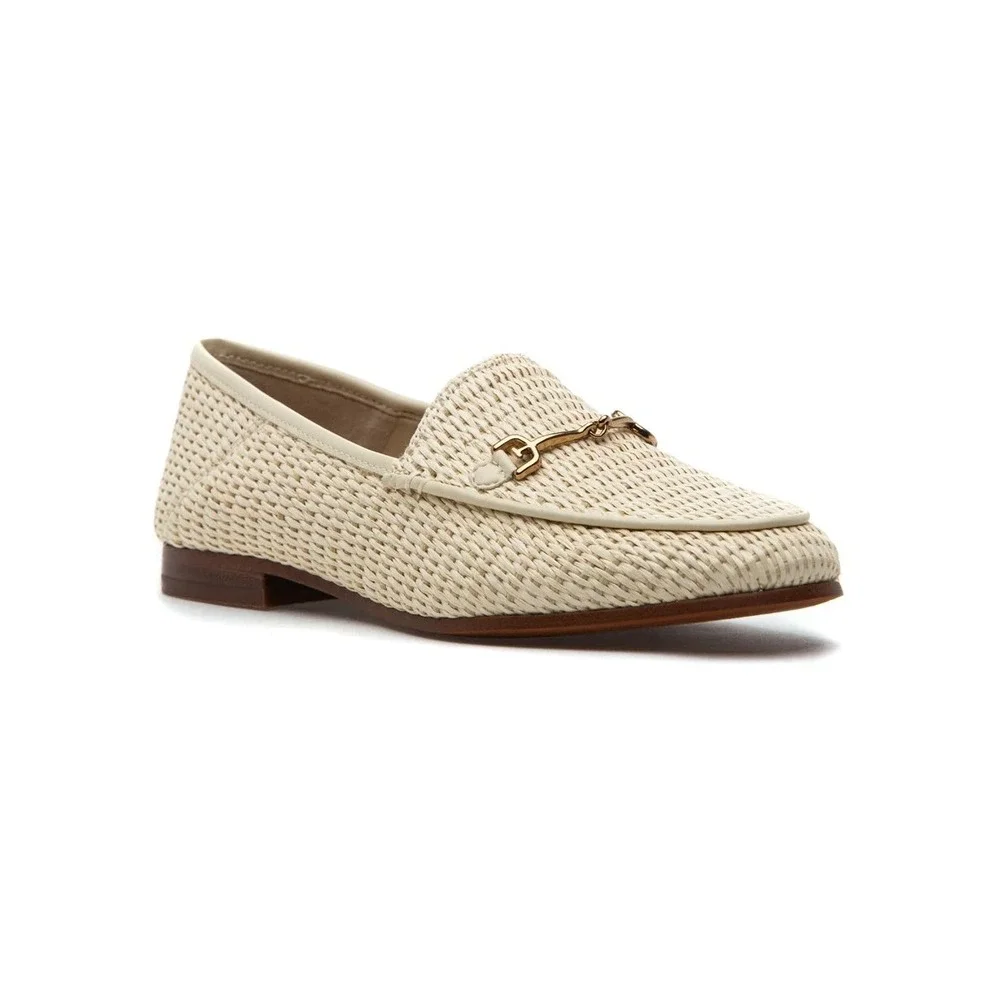 Sam Edelman Loraine Woven Horsebit Loafers Cream Raffia Flat Shoes 7M 903842